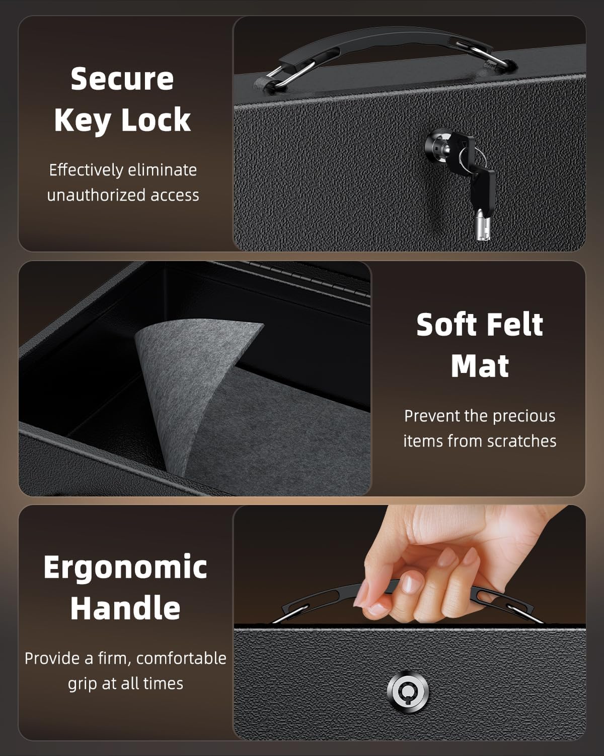 Uniclife Fireproof Document Box with Key Lock & Handle, 13" x 10.9" x 4.1", Large Lock Box for A4 Paper, Water-Resistant Safe Box for Valuables, Passports & Cash, Portable Security Metal Chest