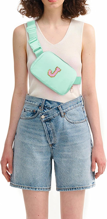 Belt Bag Fanny Pack Crossbody Bags with Initials Letter Patch Cute Stuff Birthday Gifts for Teenager Girls Trendy Stuff for Teens | Light Green,J