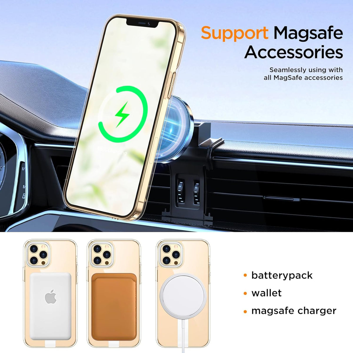 for iPhone 14 Pro Max Case with Kickstand, Compatible with MagSafe, [Invisible Stand] Anti-Slip Shockproof Military-Grade Protection, Magnetic Protective Phone Case for iPhone 14Pro Max, Clear