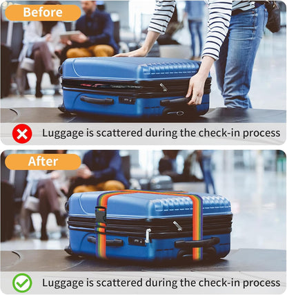 BILIONE 4 Pack Luggage Straps 79" Long Belts Keep Suitcase Secure While Traveling, TSA Approved Add a Bag Premium Accessory for Travel Bag Closure (4 Pcs Rainbow)