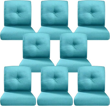 Belord Luxury 4" Thick Outdoor Cushion 8 Set - 22 x24 Inch 28D Sponge Filling Fade-Resistant Chair Cushion, Spill Proof Removable Patio Furniture Replacement Cushions for Sofa Bench Swing - Turquoise