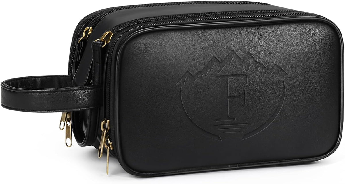 Travel Toiletry Bag for Men,Mens Shaving Bags for Toiletries,Men's Toiletry Travel Bag Leather,Personalized Travel Essentials,Birthday Gifts For Men,Black- F