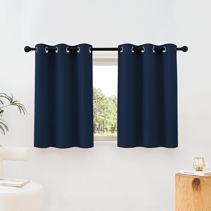 NICETOWN Room Darkening Curtains Blackout 30 inch Curtains for Kitchen, Navy Blue Grommet Solid Window Treatments Sound Reducing for Bedroom, 2 Panels, W37 x L30, 2 Panels