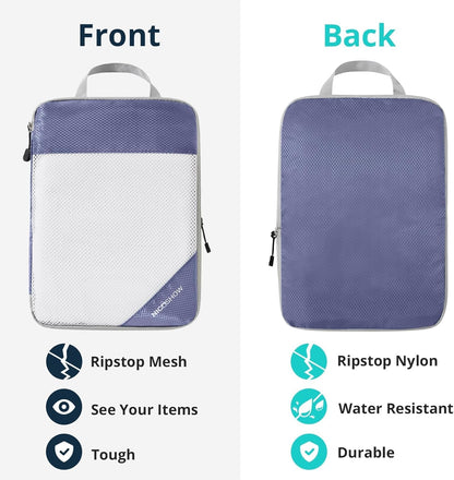 Compression Packing Cubes 3 Set, Compressible Space-Saving Packing Cubes for Travel - Compression Bags, Luggage Organizer, Travel Essentials for Women, Bluish Purple