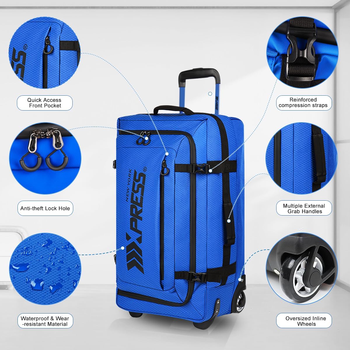 30'' Expandable Rolling Duffle Bag with Wheels,Expandable For Up to 15% More Space,Rolling Duffle Bag w/Handle,Carry on Luggage Travel Duffle Bags for Man Women#Blue