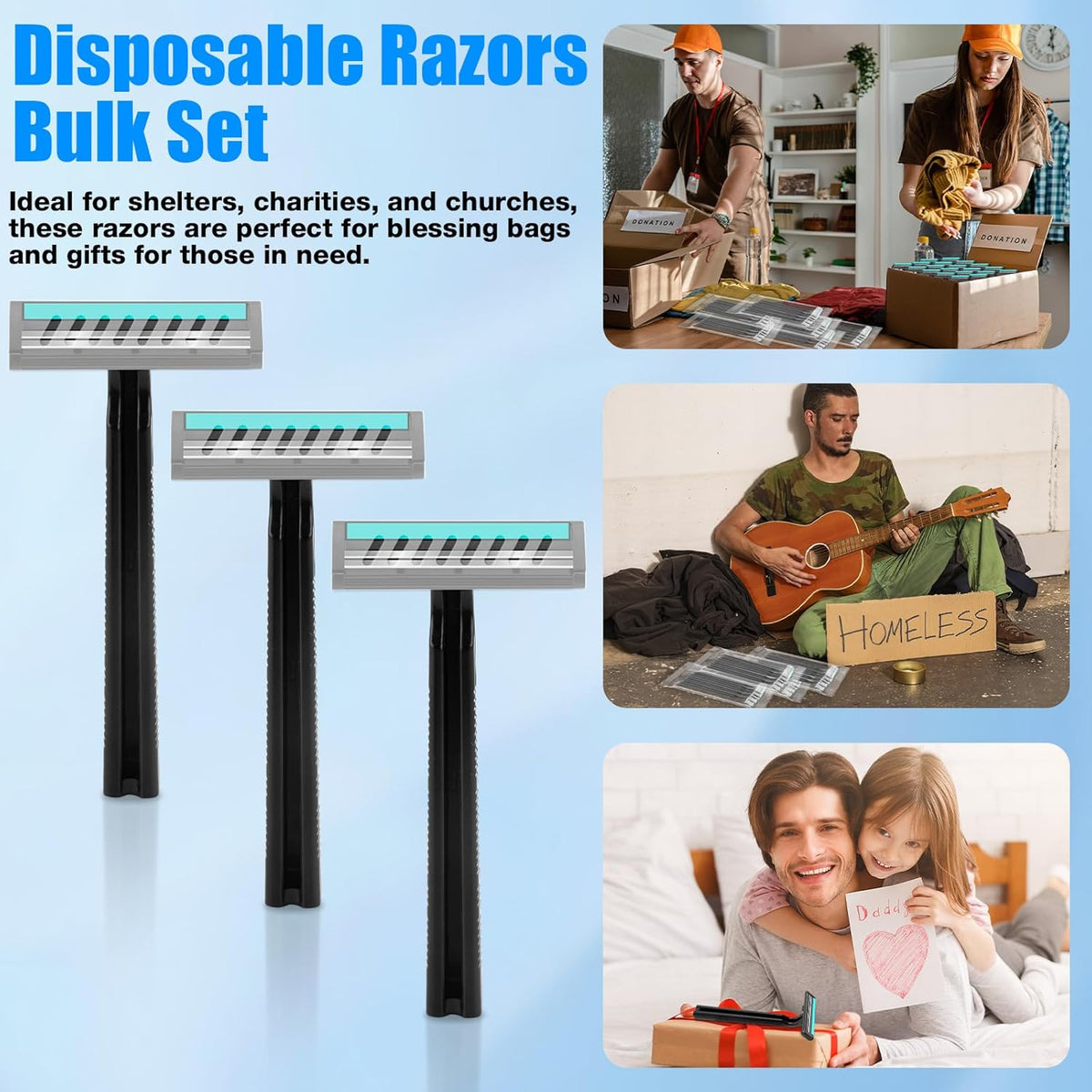Disposable Razors Bulk for Men 50 Pack, Homeless Supplies Bulk, Twin Blade Mens Safety Travel Supply Shaving Razor, Face Beard Body Shavers for Hotel Camping Bathing (Black)