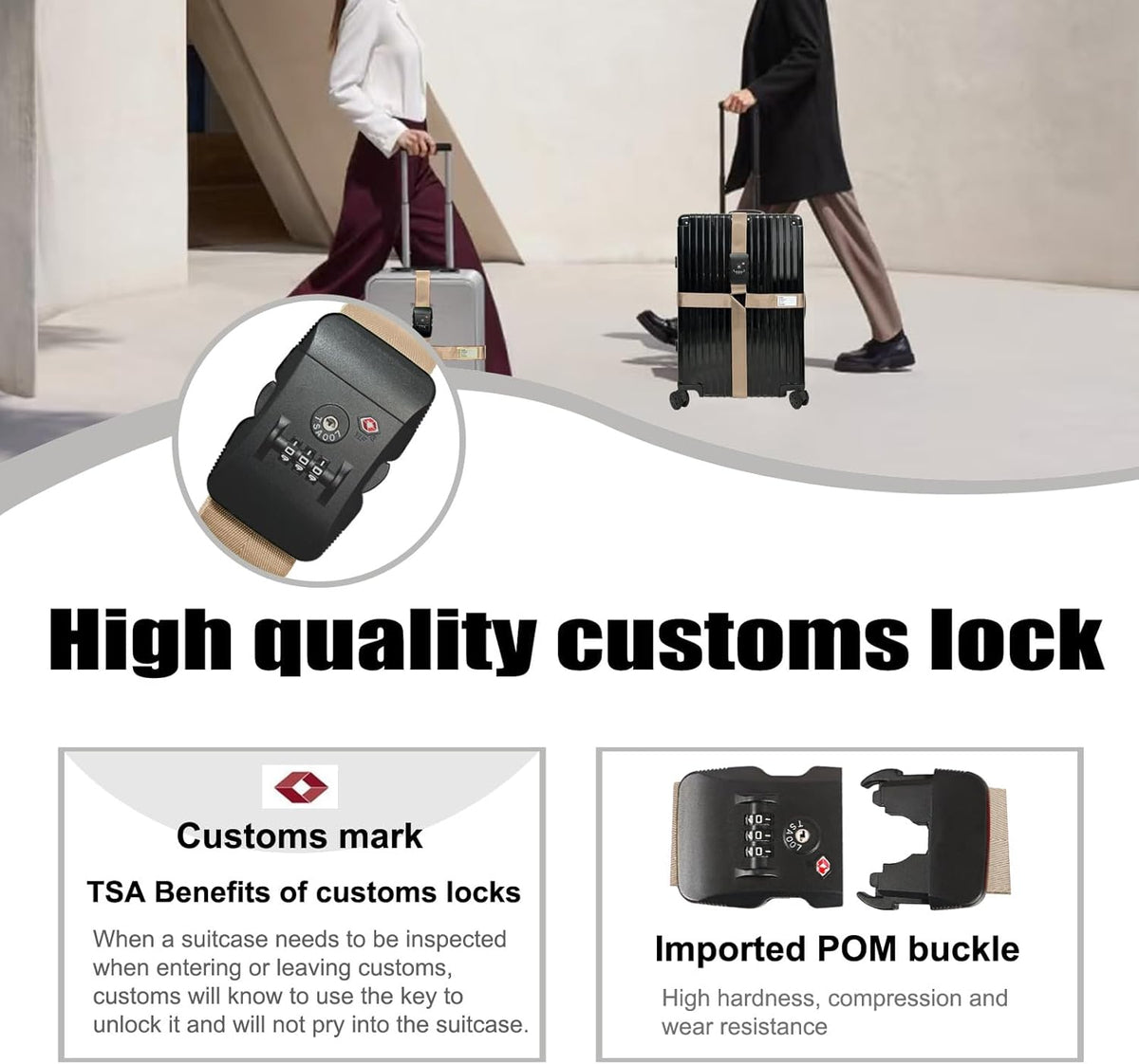 Luggage Straps TAS,Travel Strap with Name tag,Easy to Identify,Luggage Straps TSA Approved with Lock,Combination Luggage Lock with Adjustable Length,Compatible with 20-34 inch Luggage(Khaki 1 Pack)