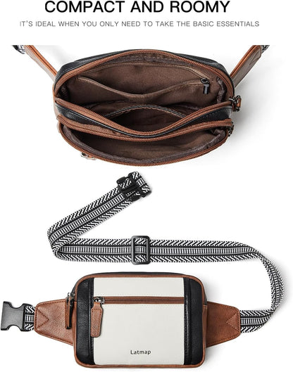 3L TRIPLE ZIP Fanny Packs Belt Bag For Women Men Crossbody Waist Pack Sling Chest Bum Travel Bag Purse Faux Leather Fashion Cute Black