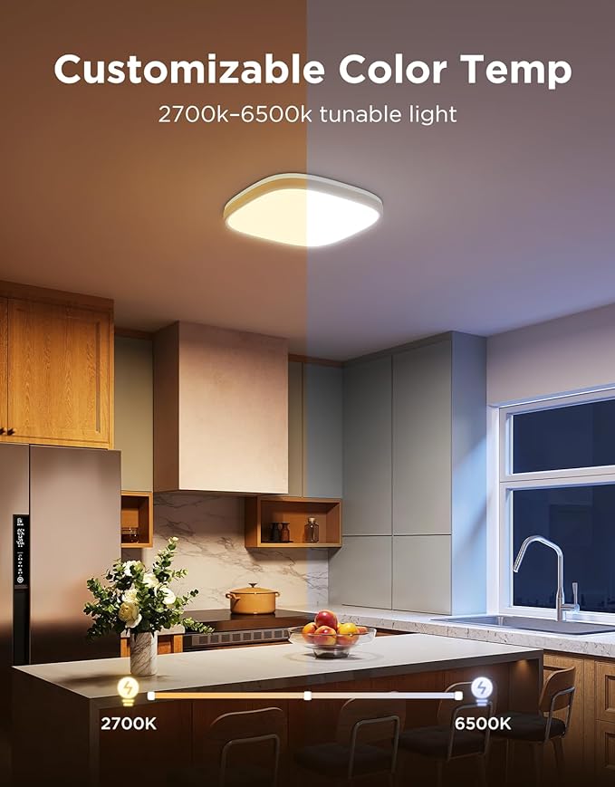 Govee Smart Ceiling Light, RGBIC LED Square Ceiling Light Fixture Works with Matter, 2400LM Flush Mount Light Fixture, DIY Colors, 2700K-6500K Dimmable for Bedroom, Living Room, 12 Inch, 1 Pack