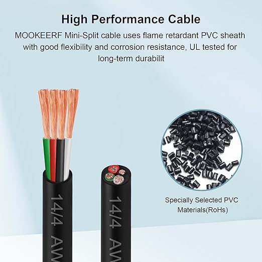 MOOKEERF 14/4 AWG Mini-Split Cable - 250FT 14 AWG 4 Conductor Control Cable