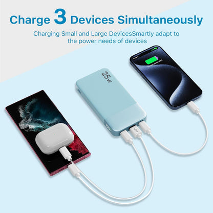 NOBIS Portable Charger, 10000mAh Power Bank Fast Charging, Battery Pack with C to C Cable, Battery Bank with Digital Display for iPhone iPad Android etc (Blue, 25W)