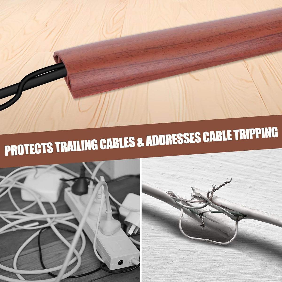 Floor Cord Cover Self Adhesive Cord Hider,3.3FT Cable Management, Extension Strip Protector for Wires, Prevent Cable Trips for Offices, Gyms, Exhibitions Cavity:0.47"(W) x0.35(H) Wood Red Teak