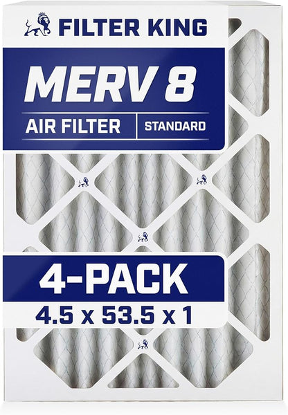 Filter King 4.5x53.5x1 Air Filter | 4-PACK | MERV 8 HVAC Pleated A/C Furnace Filters | MADE IN USA | Actual Size: 4.5 x 53.5 x .75"