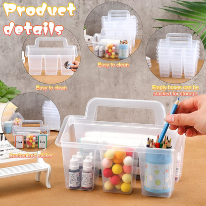 Maitys Classroom Storage Caddies with 4 Compartment Portable Plastic Storage Caddy Organizer with Built in Handles and Colorful Stickers Crayon Caddy Small Utility Caddy for Classrooms Office (6 Pcs)