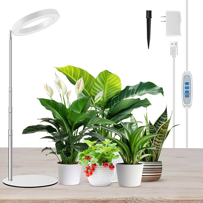 Grow Lights for Indoor Plants Full Spectrum, 80 LEDs Plant Light for Indoor Growing with 2 Mounting Options, 6/12/16H Timer, 3 Spectrum Modes, 9.8"-37.4" Height Adjustable Desk Grow Lamp