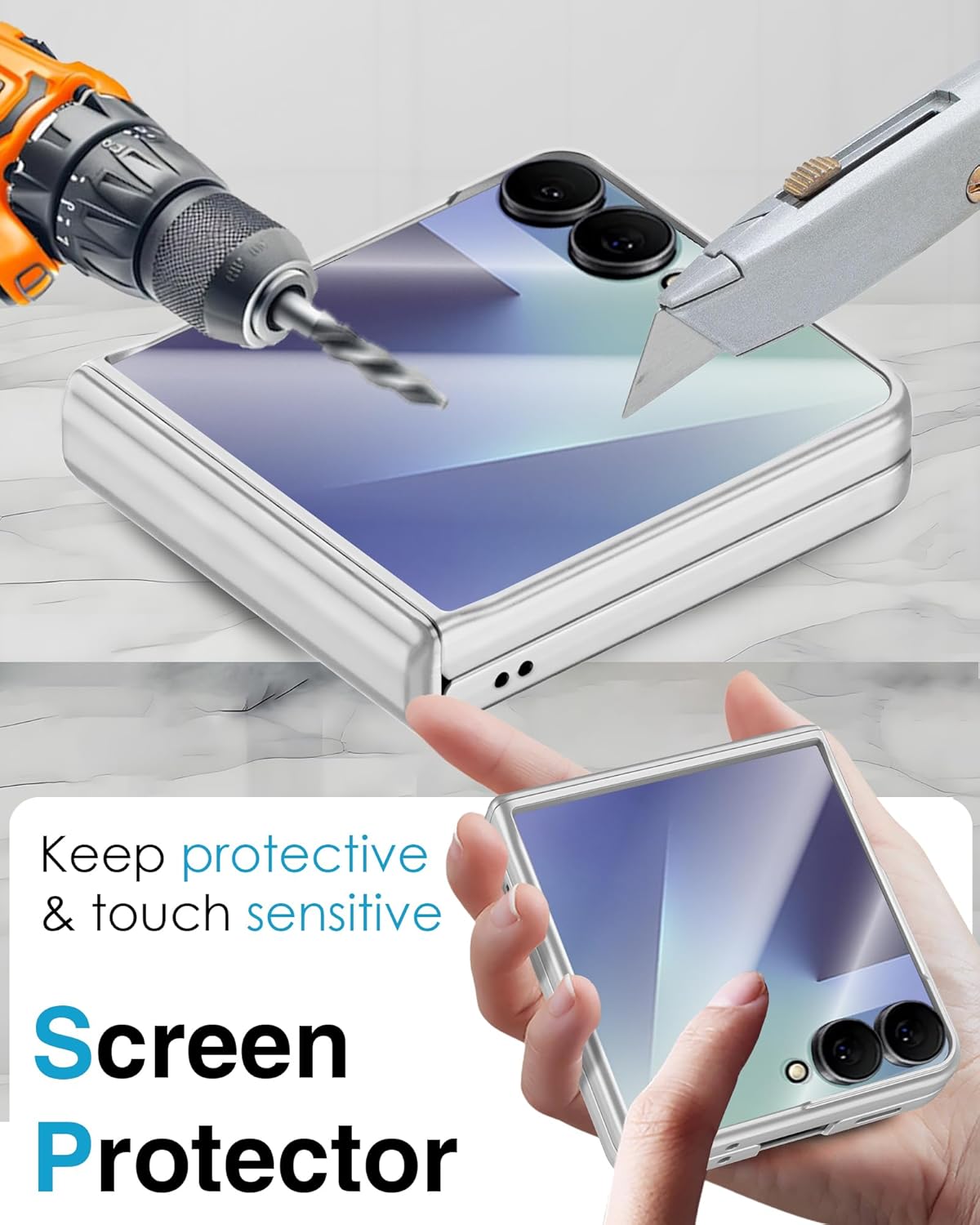 STORMTAL for Samsung Galaxy Z Flip 7 Case, Hinge Protection, Built-in Screen Protector, Wireless Charging, Shockproof, Slim Rugged Phone Protective Case for Galaxy Z Flip 7 Silver