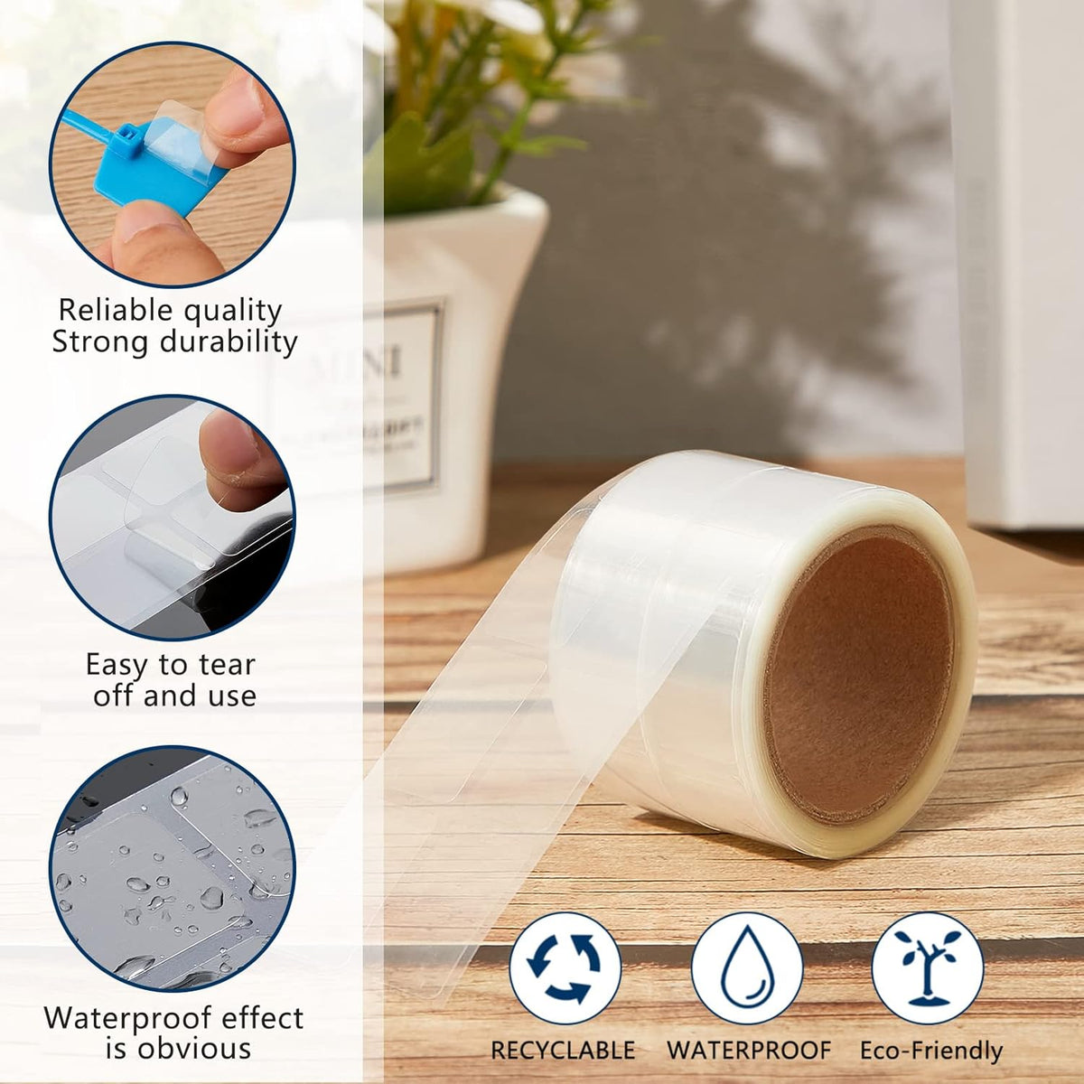 500 Pieces Label Protector Clear Labels Wafer Seals Waterproof 0.59 x 0.98 Inch Back to School Clear Covers for Protecting Barcodes, Numbers and Stickers