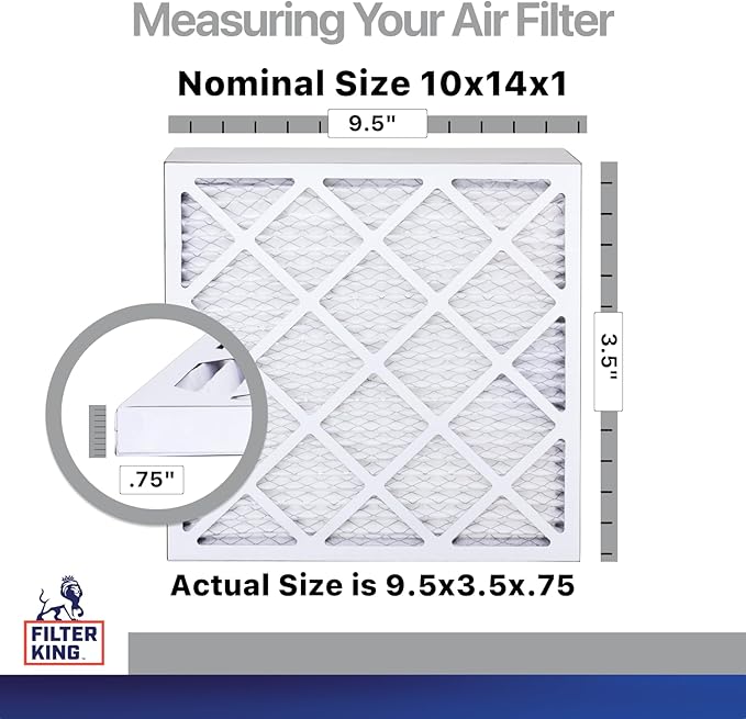 Filter King 10x14x1 Air Filter | 4-PACK | Carbon MERV 8 HVAC Pleated A/C Furnace Filters | MADE IN USA | Actual Size: 9.5 x 13.5 x .75"