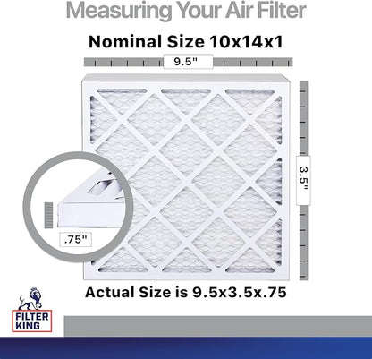 Filter King 10x14x1 Air Filter | 4-PACK | Carbon MERV 8 HVAC Pleated A/C Furnace Filters | MADE IN USA | Actual Size: 9.5 x 13.5 x .75"