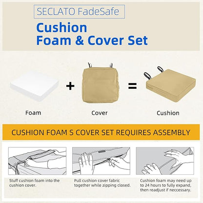 Patio Chair Cushion 24" Square Waterproof Outdoor Seat Cushions for Patio Furniture Garden Sofa Couch Chair Cushions with Handle and Adjustable Straps (2 Pack, Beige)