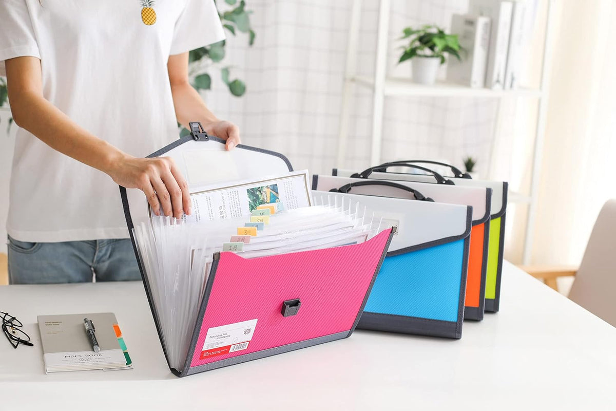 Expanding Accordion File Folder with Labels, 13 Pocket Document Organizer, Letter A4 Size, 1 Pack