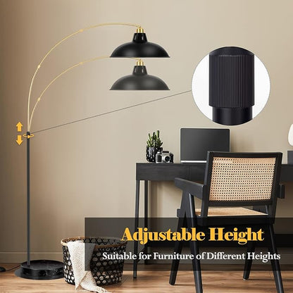 FILIYANO Arc Floor Lamp for Living Room, Marble Base Standing Lamp - Black Gold Floor Lamps with 360° Rotatable Arm, Industrial Tall Lamp Metal Material, Reading Lamp for Bedroom Couch Sofa Desk