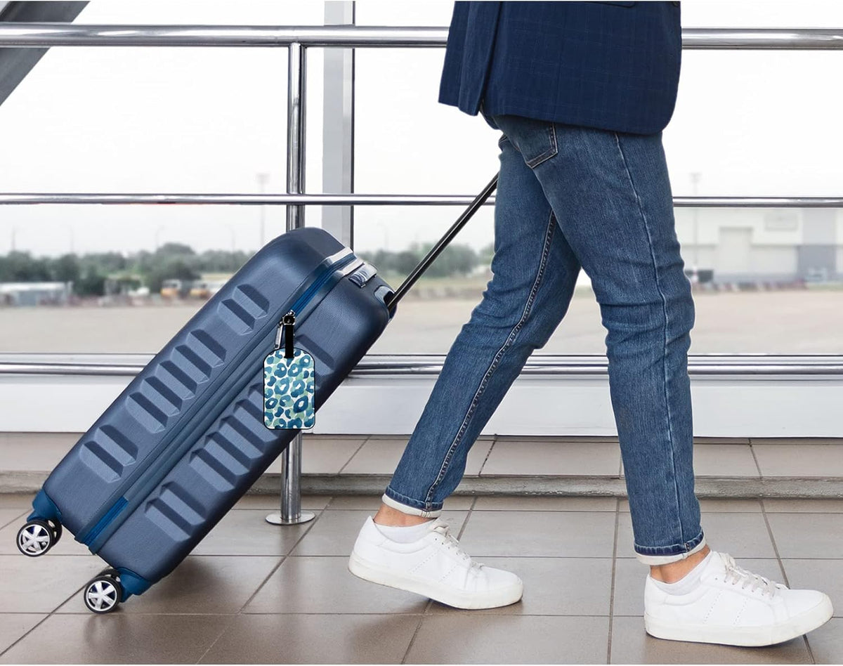 Leopard Print Suitcase Tag Animal Skin Safari Wildlife Turquoise Luggage Tags Label Cruise Instrument Bag Case Tags, 1 Pack