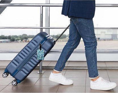 Leopard Print Suitcase Tag Animal Skin Safari Wildlife Turquoise Luggage Tags Label Cruise Instrument Bag Case Tags, 1 Pack