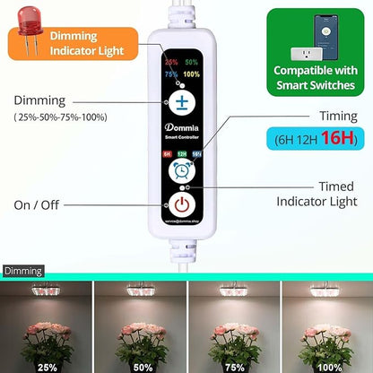 DOMMIA Full Spectrum LED Grow Light for Indoor Plants, 2 Panels 10W with 6/12/16h Timer Dimmable Plant Lights for Flower Veg Plant Growth USB, Warm White, 2-Pack