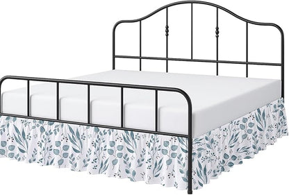 Cottington Lane Ruffled Bed Skirt Twin Size with Split Corner, Brushed Microfiber Hotel Quality Dust Ruffle, 15" Drop Gathered Bedskirt, Soft, Stylish, Shrink & Fade Resistant, Tranquil Green Petals