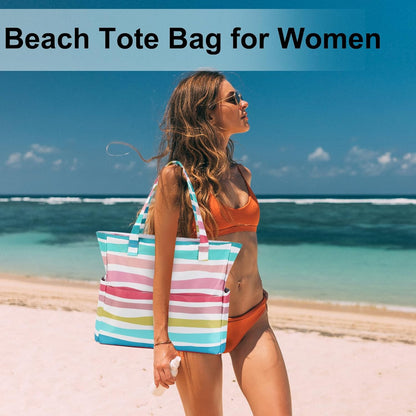 LEDAOU Beach Bag Waterproof Sandproof Women Tote Bag Pool Bag with Zipper for Gym Grocery Travel with Wet Pocket