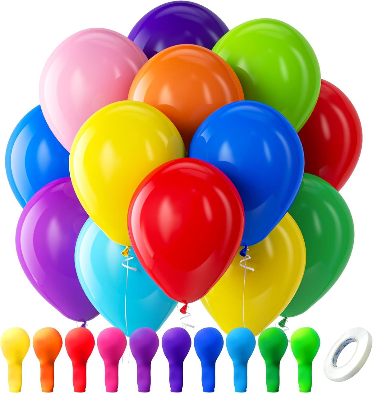 100 Pack Assorted Rainbow Latex Balloons for Birthday and Wedding Party Decorations