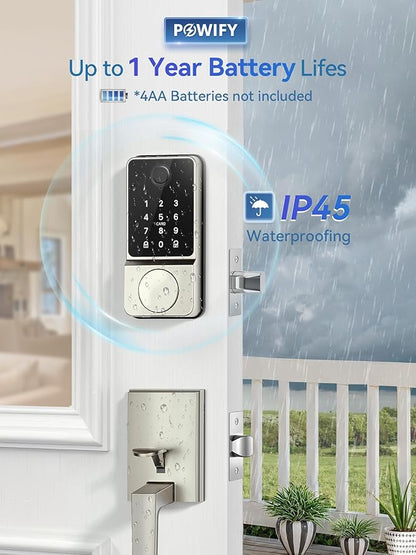 Keyless Entry Door Lock with Handle, APP Control Smart Front Set, Keypad Door with Handle, Keypad Deadbolt Auto Lock, Easy to Install, Bluetooth, Satin Nickel