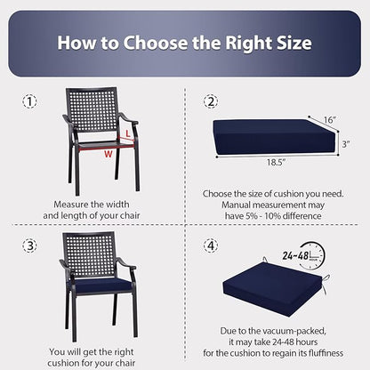 Outdoor Chair Cushions Set of 6, 18.5 x 16 Inch Patio Chair Cushions for Outdoor Furniture, Water Resistant, Non-Slip Ties (Navy Blue)