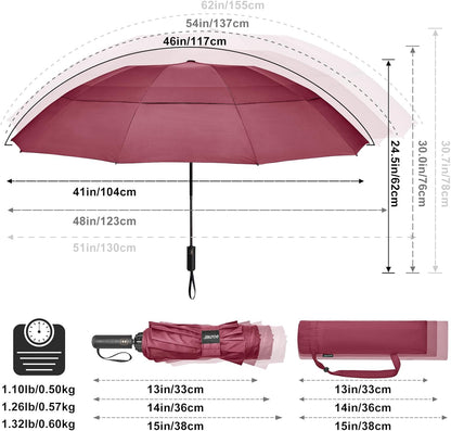 G4Free 42/46/54/62 Inch Large Golf Umbrella Compact Reverse Travel Umbrella 10 Ribs Windproof for Rain Double Canopy Automatic Open Close