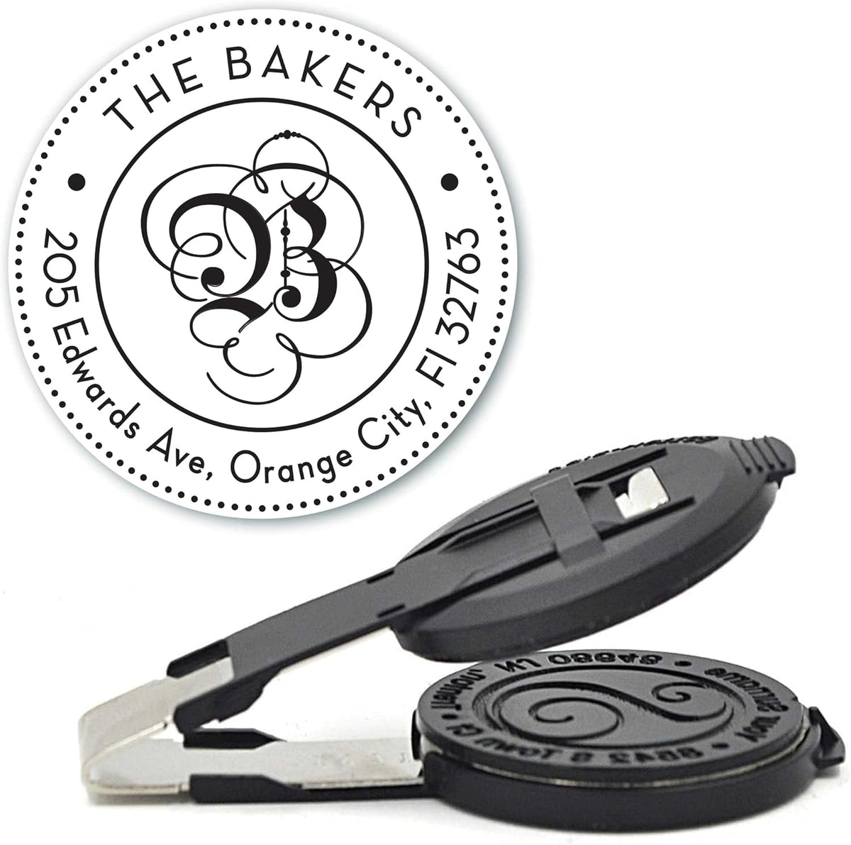 Custom Monogram Address Embosser - Personalized Round Seal - Insert Only - Style EM024
