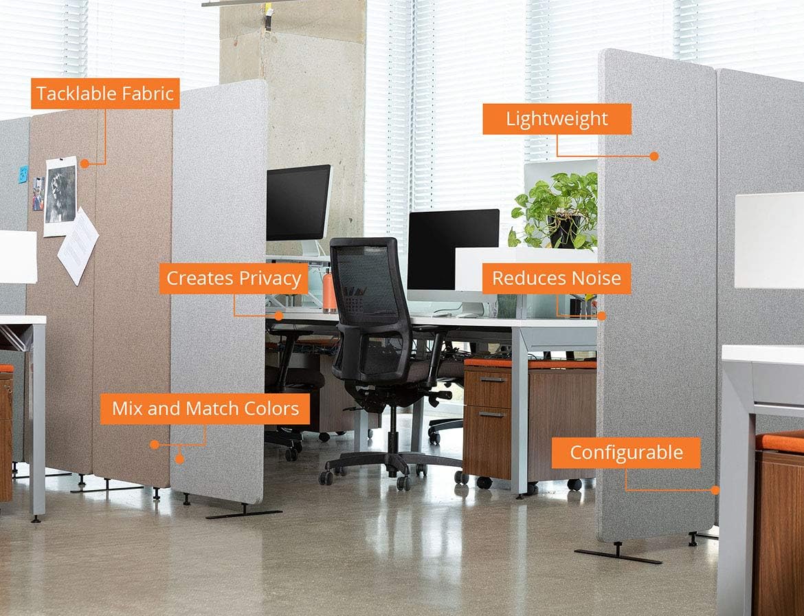 Stand Up Desk Store ReFocus Clamp-on Acoustic Desk Divider Privacy Panel That Reduces Noise and Visual Distractions (Cool Gray, 59" x 23.6", 23.6" x 23.6", & 23.6" x 23.6")