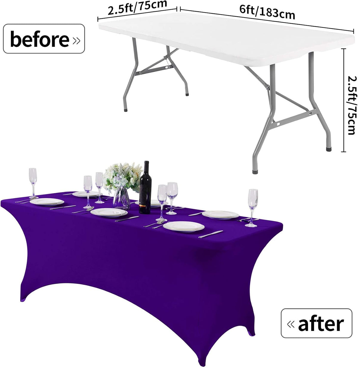 Spandex Table Cover for 6Ft or 4fT or 8ft Table Universal Fitted Stretch Tablecloth for Party, Banquet, Wedding and Events-Purple