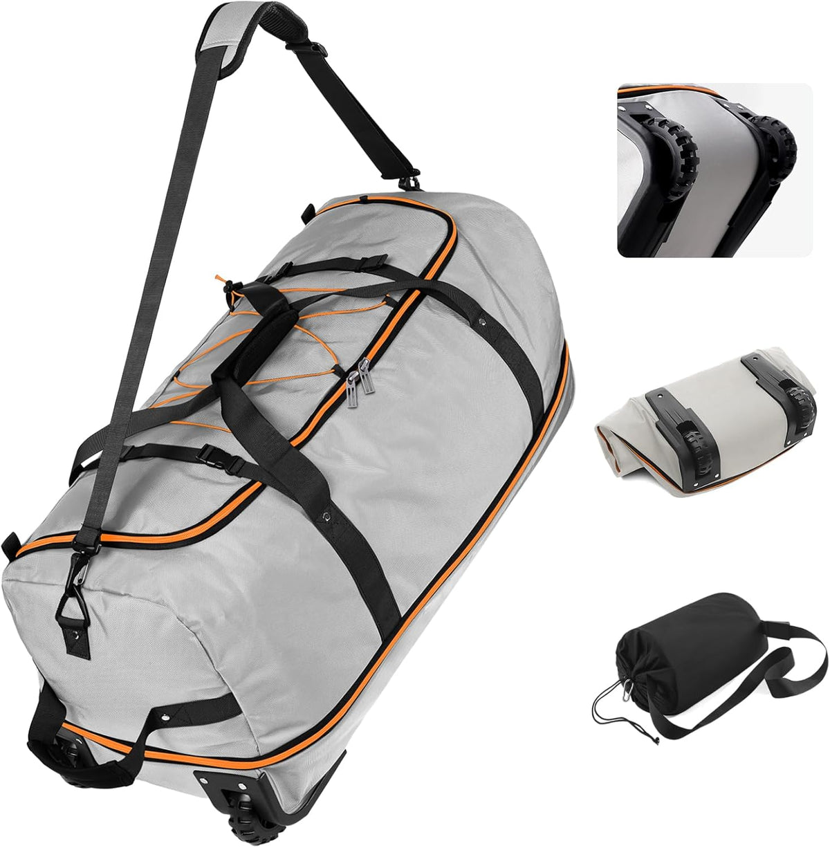 Vomgomfom Wheeled Collapsible Duffel Bag,110L-140L Expandable Checked Luggage, No-Telescopic-Handle with Anti-Burst Zipper & Reinforced Frame,Grey