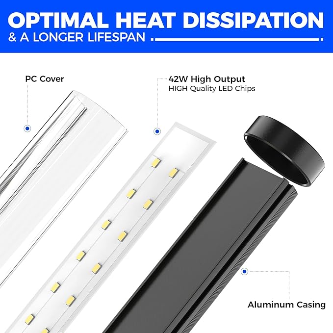 Barrina Vertical Grow Light T10, 42W 5000K, Full Spectrum LED Plant Light for Indoor,Standing Wide Coverage, 4FT Height with On/Off Switch and Tripod Floor Stand