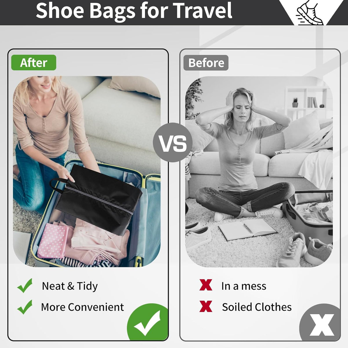 Shoe Bags for Travel, Set of 8 Pack Shoe Travel Bags for Packing, Large Waterproof Portable Travel Shoe Bag with Zipper Travel Essentials Women for and Men