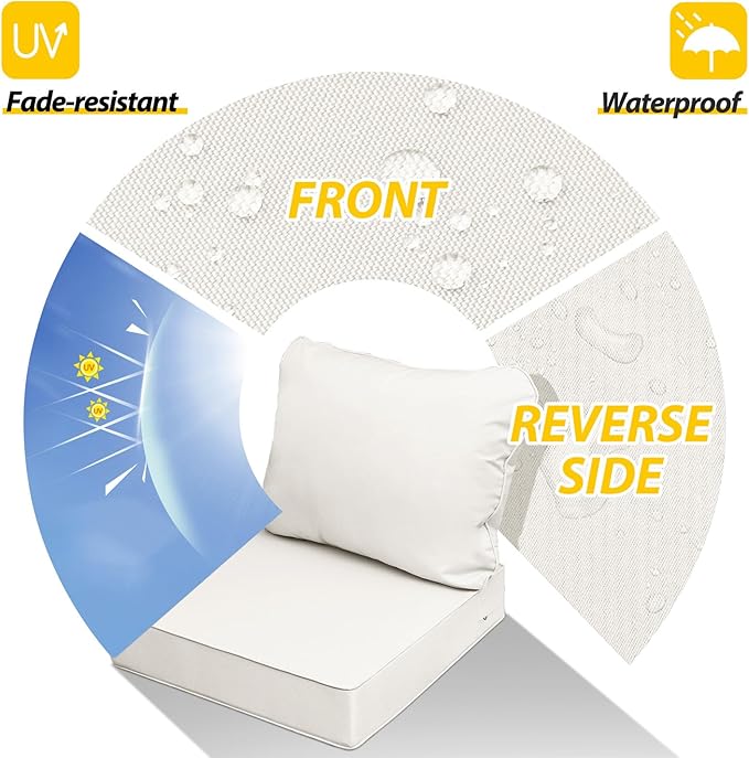 AAAAAcessories Outdoor Seat Cushions for Chairs, Fade-Resistant, Waterproof Patio Furniture Replacement Cushions, 22" x 22" x 3" + 22" x 17", Creamy White
