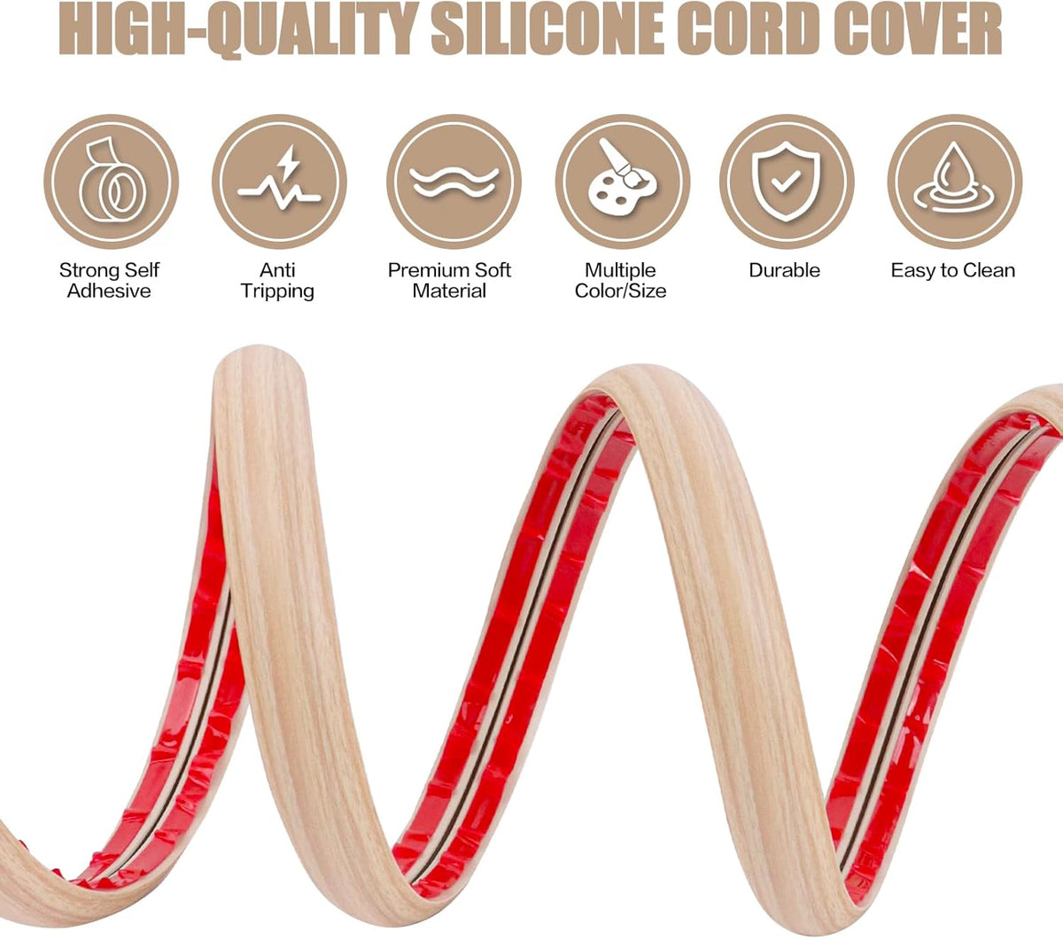 Floor Cord Cover Self Adhesive Cord Hider,10FT Cable Management, Extension Strip Protector for Wires, Prevent Cable Trips for Offices, Gyms, Exhibitions Cavity:0.47"(W) x0.35(H) WoodLightyellow