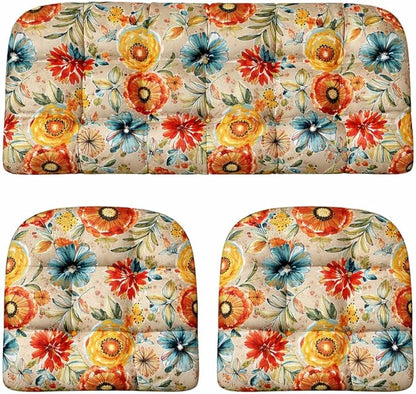RSH DECOR: 3-Piece Wicker Tufted Cushion Set | 44" x 22" Loveseat & 22" x 22" U-Shapes | Outdoor Replacement Cushions | Water & Fade-Resistant Spun Fabric | Made in USA (Colsen Sonoma)