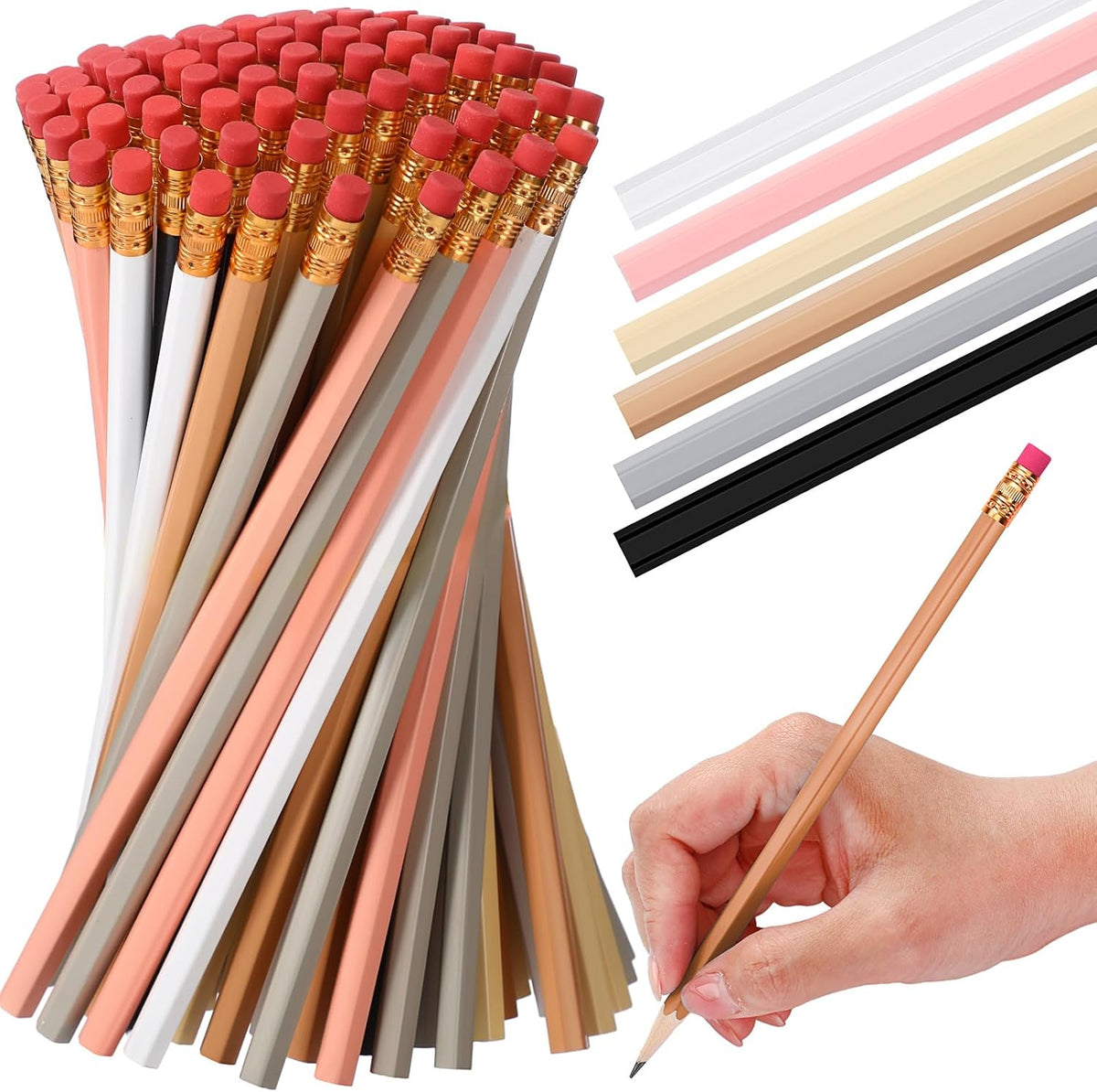 TecUnite 120 Pcs #2 HB Pencils with Eraser No 2 Unsharpened Wooden Hexagonal Pencils for Adults Gifts for School Exam art Learning Office Sketching(Morandi Boho Colors)