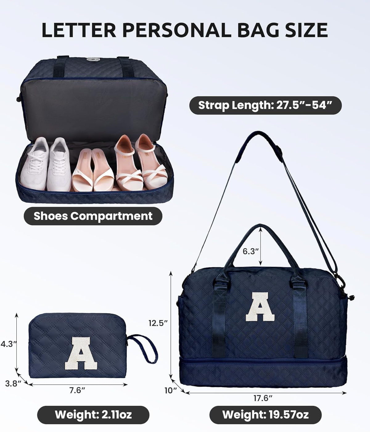 Gifts for 7 8 9 10 11 12 13 14 15 16 Year Old Girls-Initial Duffle Bag with Shoe Compartment, Personalized Weekender Bag, Overnight Bags for Women, Travel Bag with Makeup Bag (Letter J)