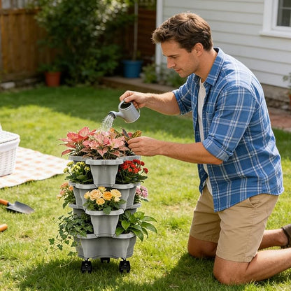 Vertical Planter, Stackable Weatherproof Multi-Tier Stackable Tower Planters, Garden Planters for Strawberry Herb Flower and Vegetable Indoor Outdoor