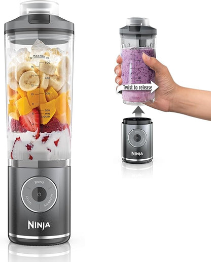 Ninja Blast Max, Portable & Personal Blender + Twist & Go, Smoothie, Blend, Ice Crush, 3 Programs, Cordless, 22 oz removable Vessel, Dishwasher Safe, Leakproof, Grey, BC251GY