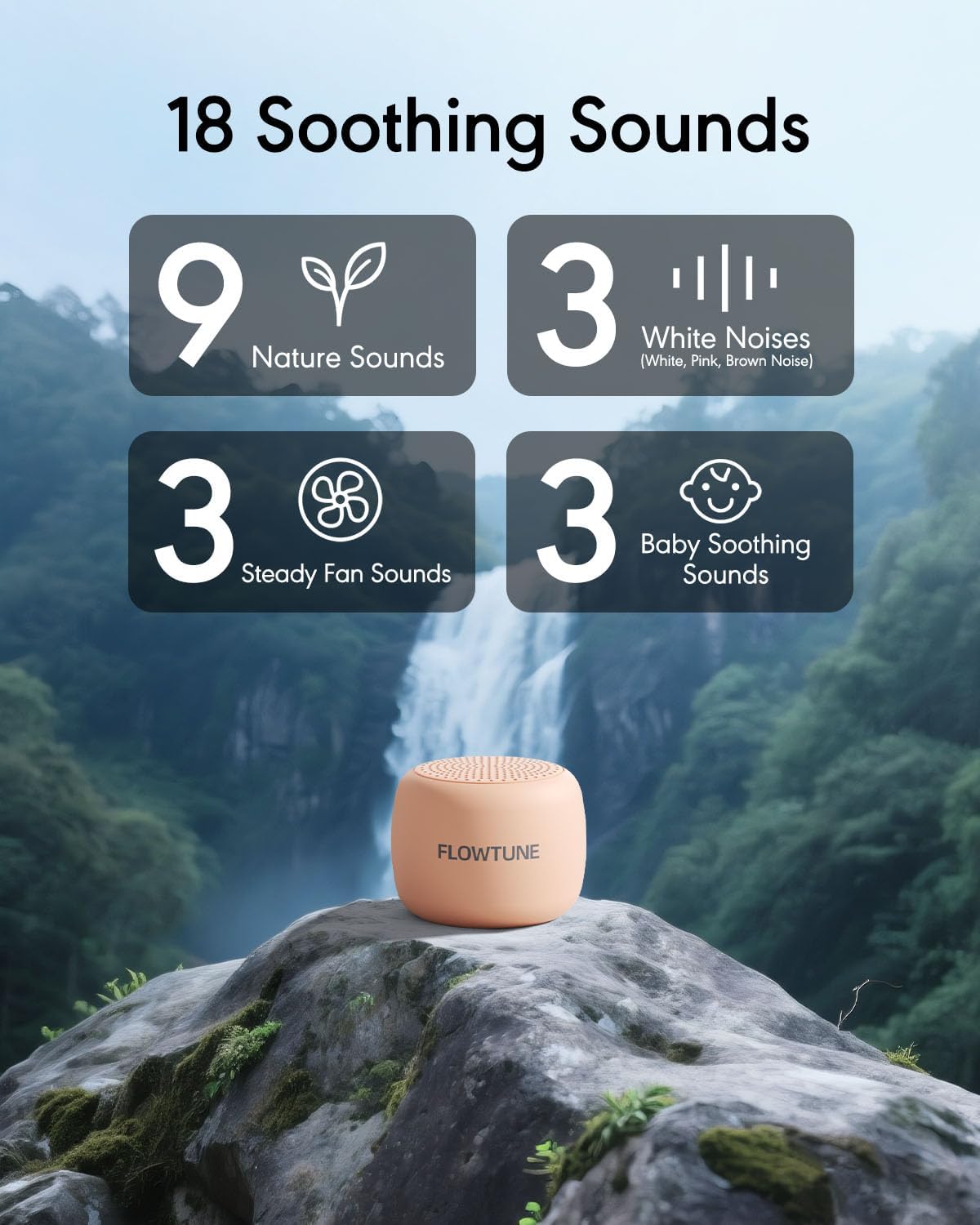Sound Machine Flowtune White Noise Machine for Baby Adults, Mini Portable Sound Machine for Travel, 6H Timer, 18 Soothing Sleep Sounds Gift (Peach)
