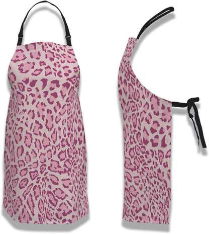 Chef Apron for Men Pink Leopard Funny Aprons for Women for Kitchen Cooking Restaurant BBQ Painting Crafting 27” (W) x 31” (H), Waterproof Aprons
